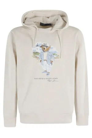 Pull à capuche avec cordon et motif ours à manches longues