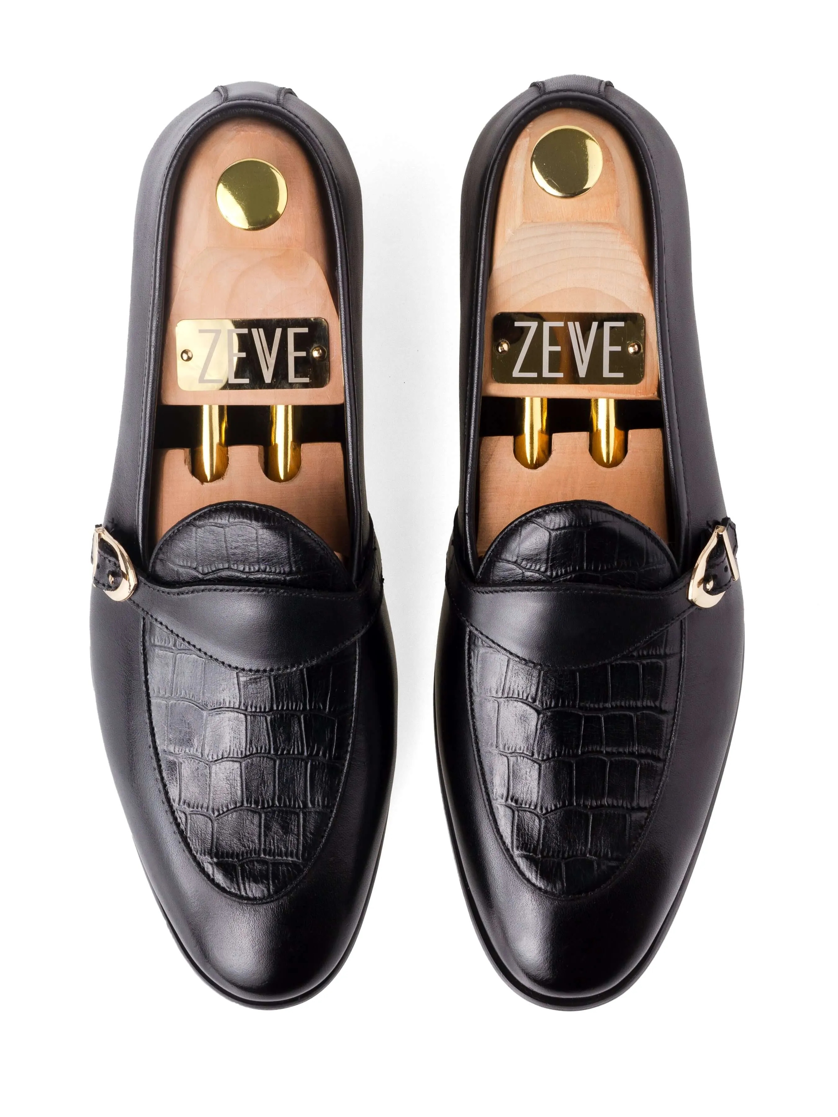 Belgian Croco Single Strap - Solid Black Beach Sandals