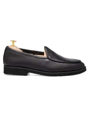 Wrinkle - Resistant Qualities Smooth Soles Style Belgian Loafer - Black Pebble Grain Leather (Crepe Sole)
