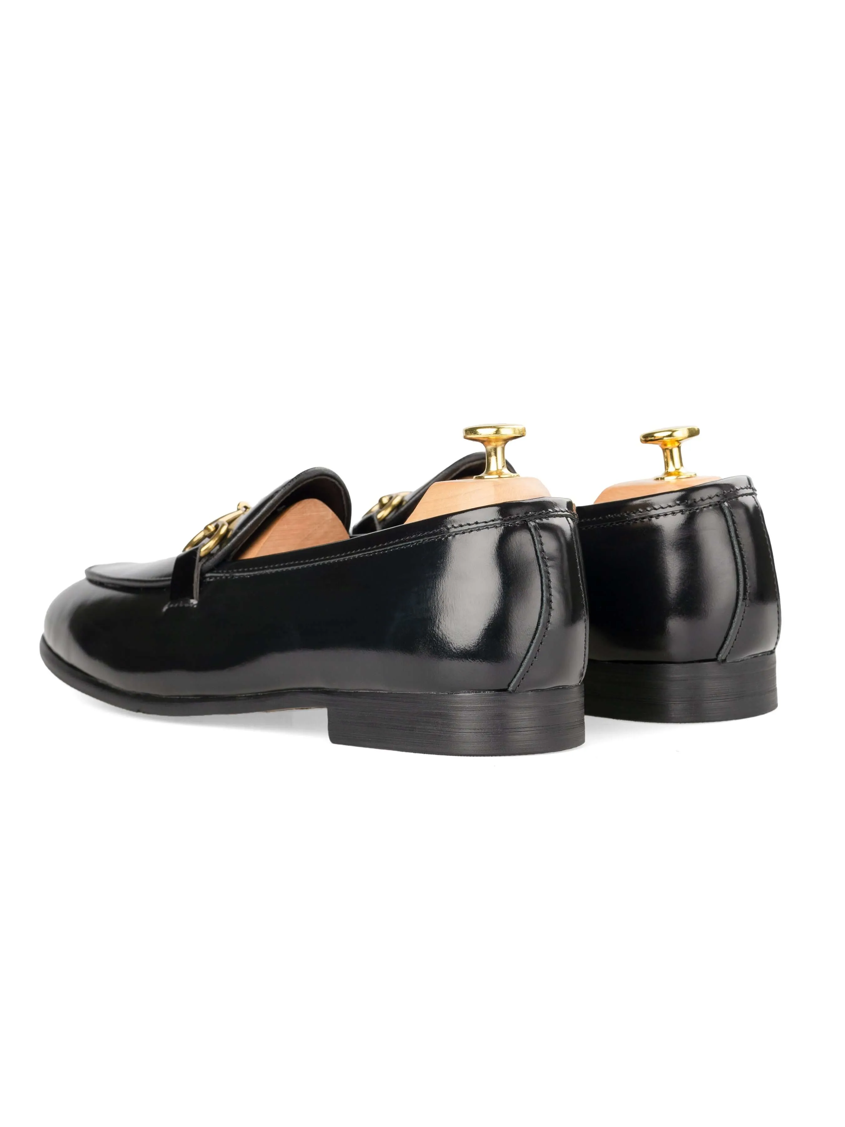 Belgian Loafer Horsebit Buckle - Black Polished (Gold Buckle) Spring Sale Own the Streets