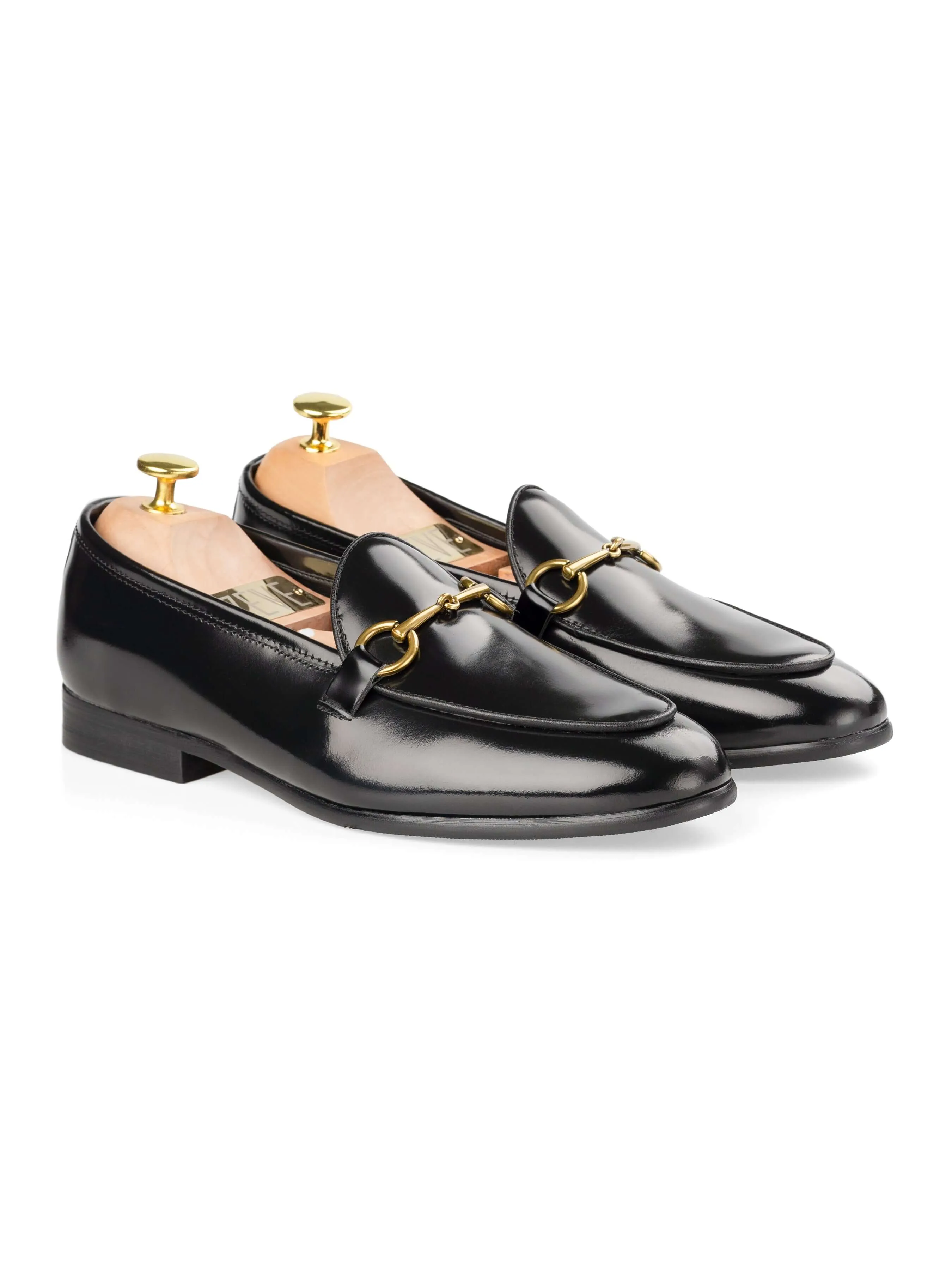 Belgian Loafer Horsebit Buckle - Black Polished (Gold Buckle) Engineered for Speed