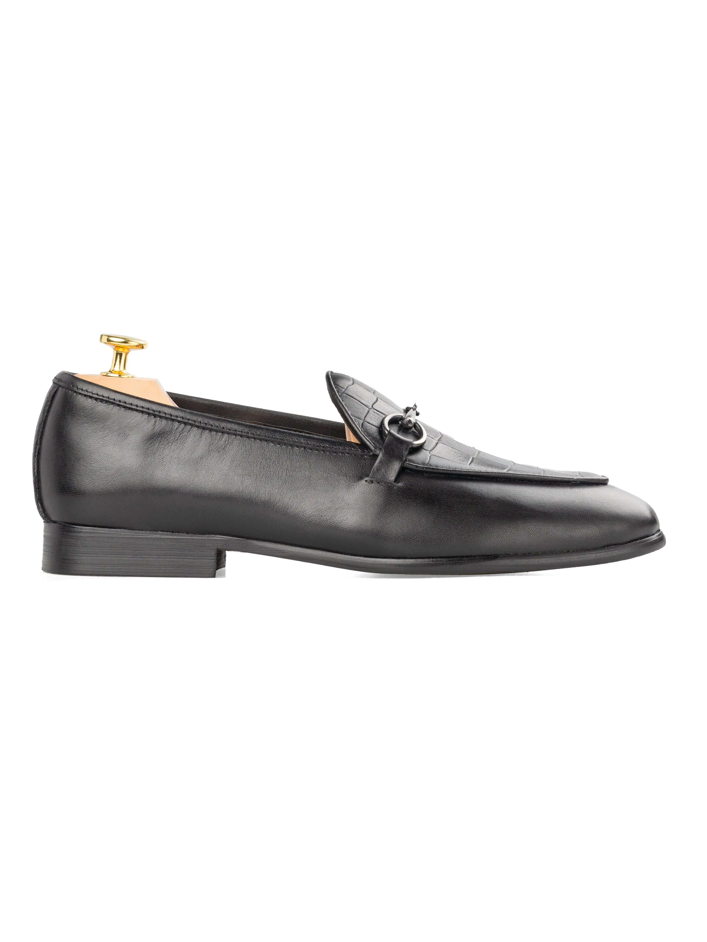 Performance Unleashed Belgian Loafer Horsebit Buckle - Solid Black & Croco (Silver Buckle)