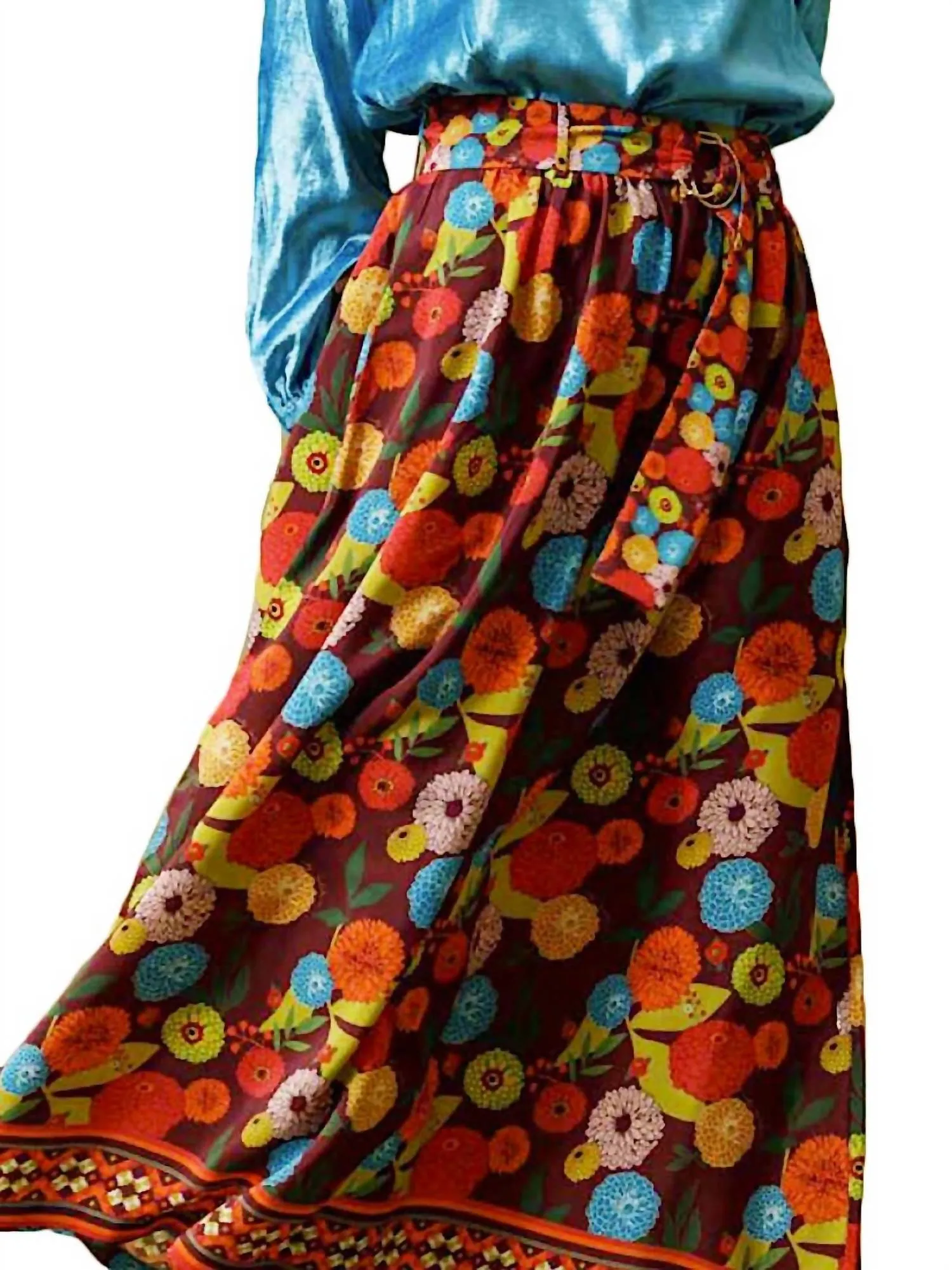 Jupe imprimée Bella Bouquet en bordeaux multicolore