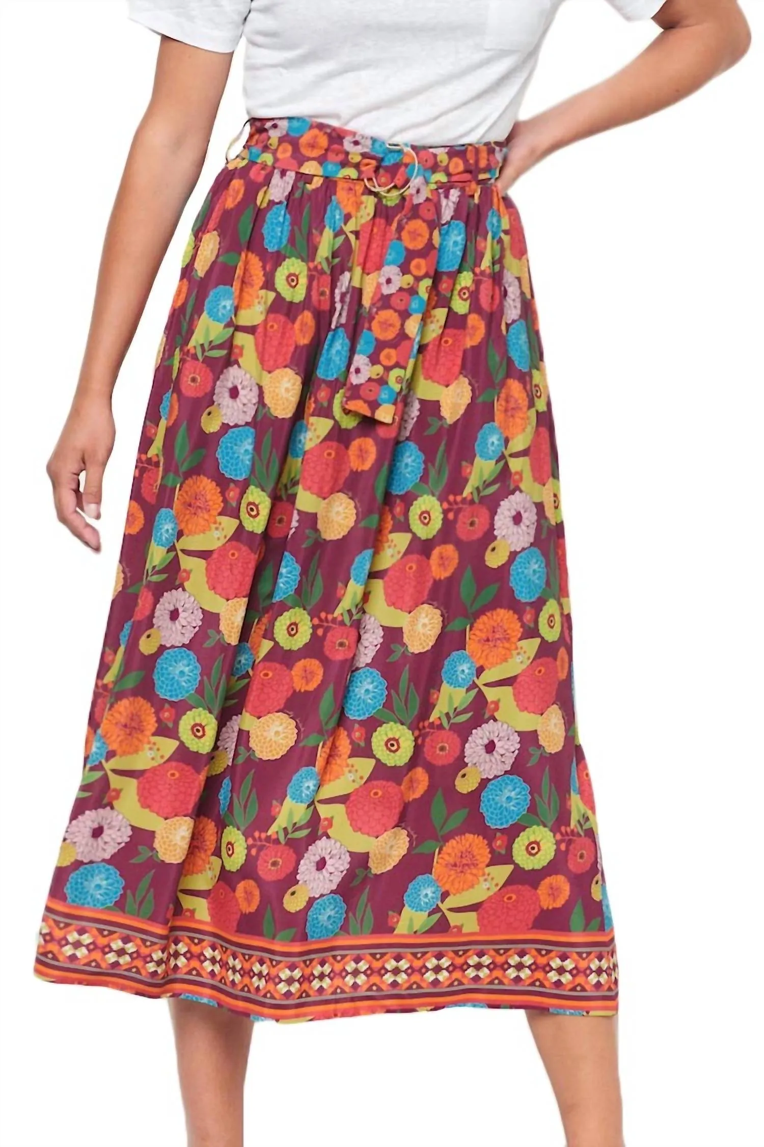 Jupe imprimée Bella Bouquet en bordeaux multicolore