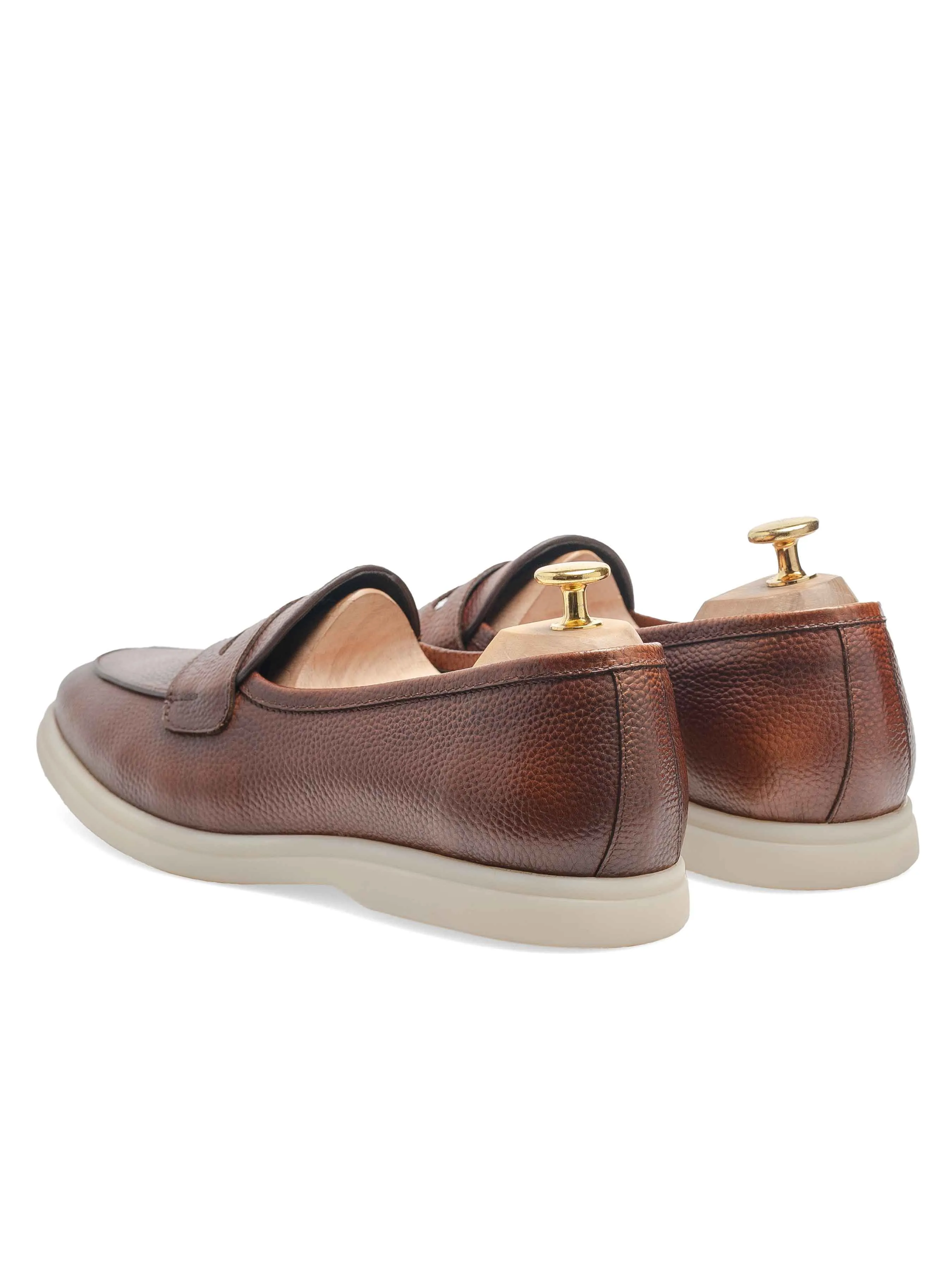 Comfortable Straps Footwear Design Comfortable Polyester Pull Tab Pietro Belgian Loafer - Brown Pebble Grain Leather (Soflex Sole)