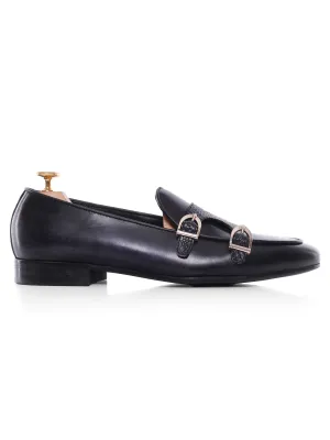 Belgian Loafer - Black Grey Snake Skin Double Monk Strap (Hand Painted Patina) Loud Looks, Smooth Moves Style Meets Power
