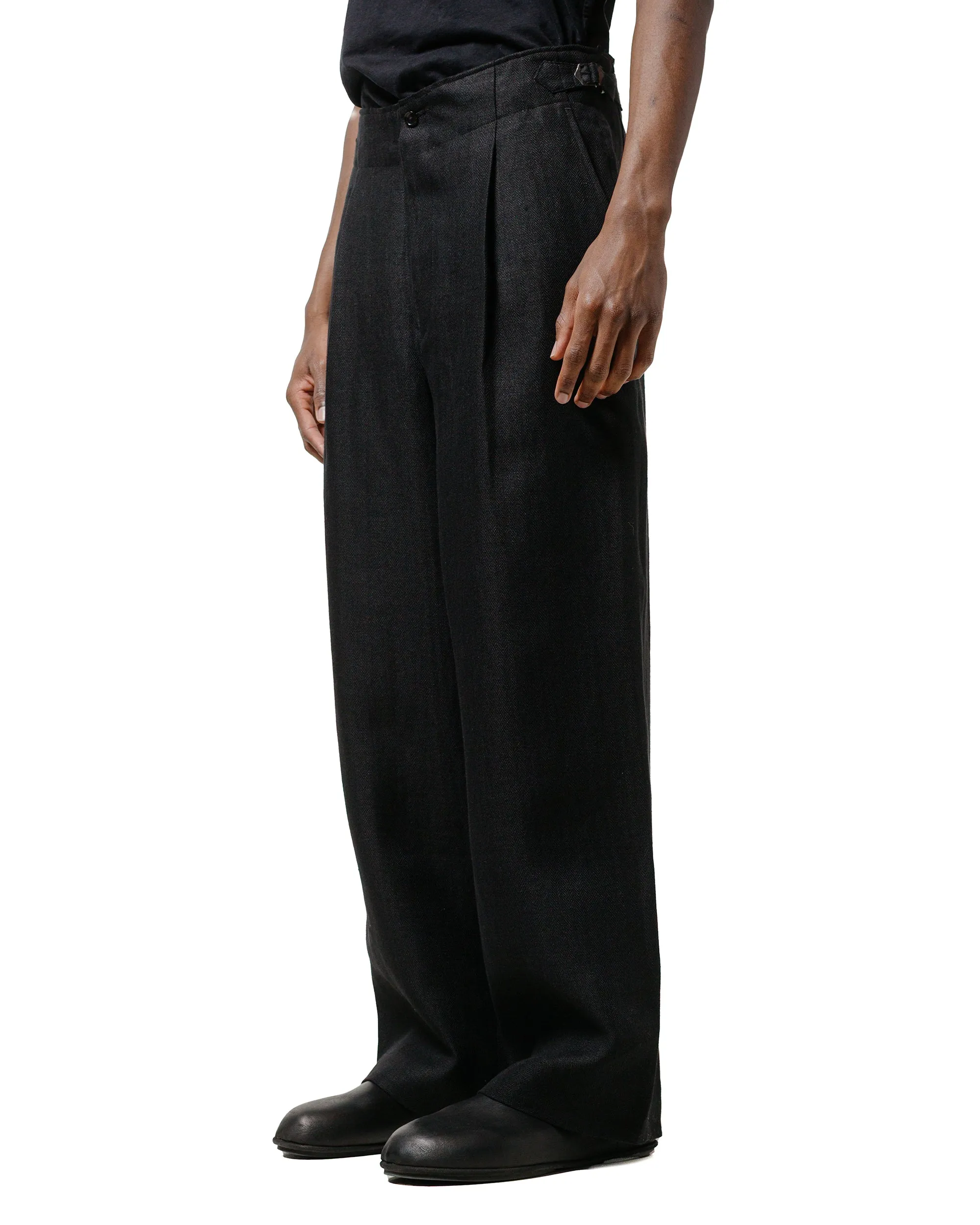 Comfortable Snap Double - Layer Marka Danish Army Trousers Linen Herringbone Black