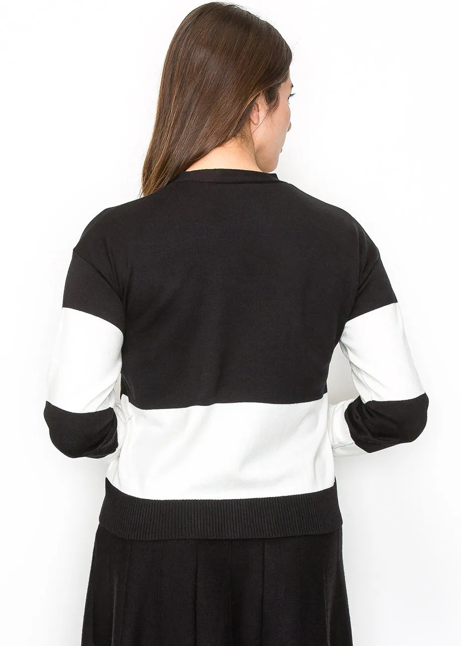 Cardigan tricoté contraste noir et blanc