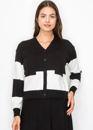 Cardigan tricoté contraste noir et blanc