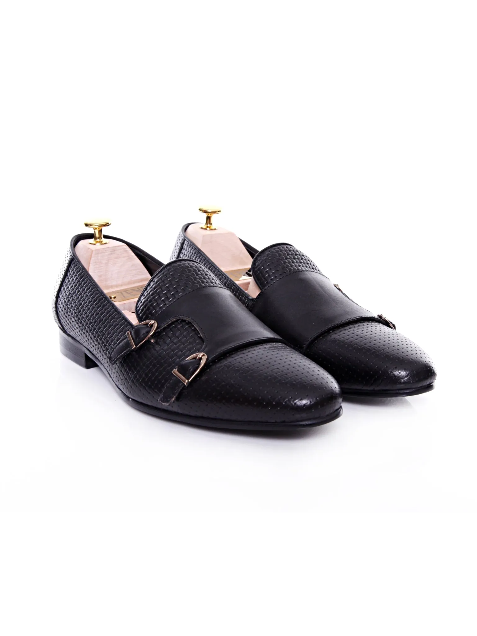 Redefine Classic Loafer Slipper - Black Double Monk Strap With Woven Leather