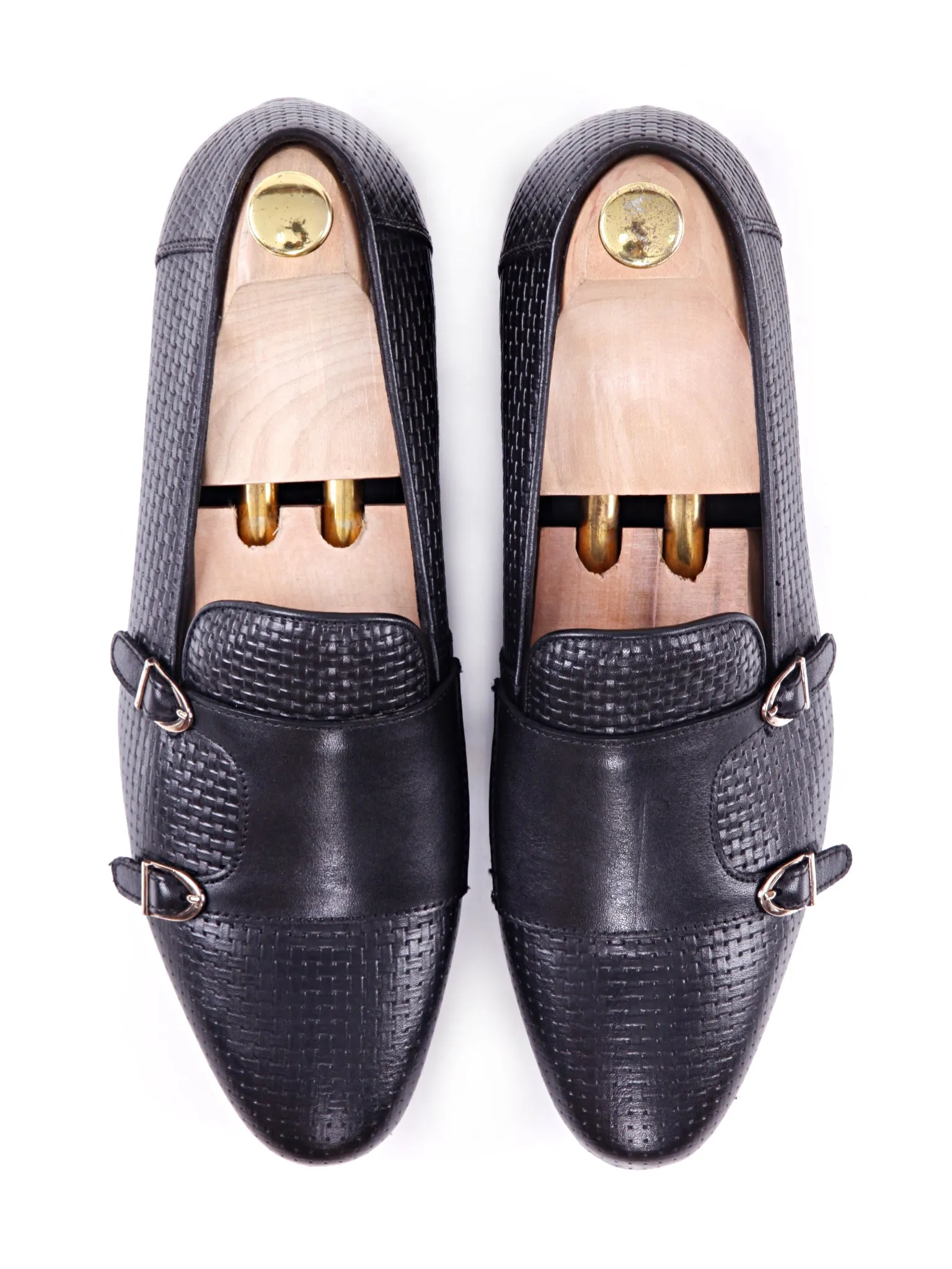Loafer Slipper - Black Double Monk Strap With Woven Leather The Fast Lane Choice Unapologetically You