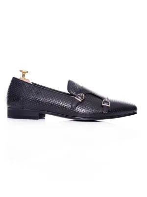 Fearlessly You Steal Loafer Slipper - Black Double Monk Strap With Woven Leather