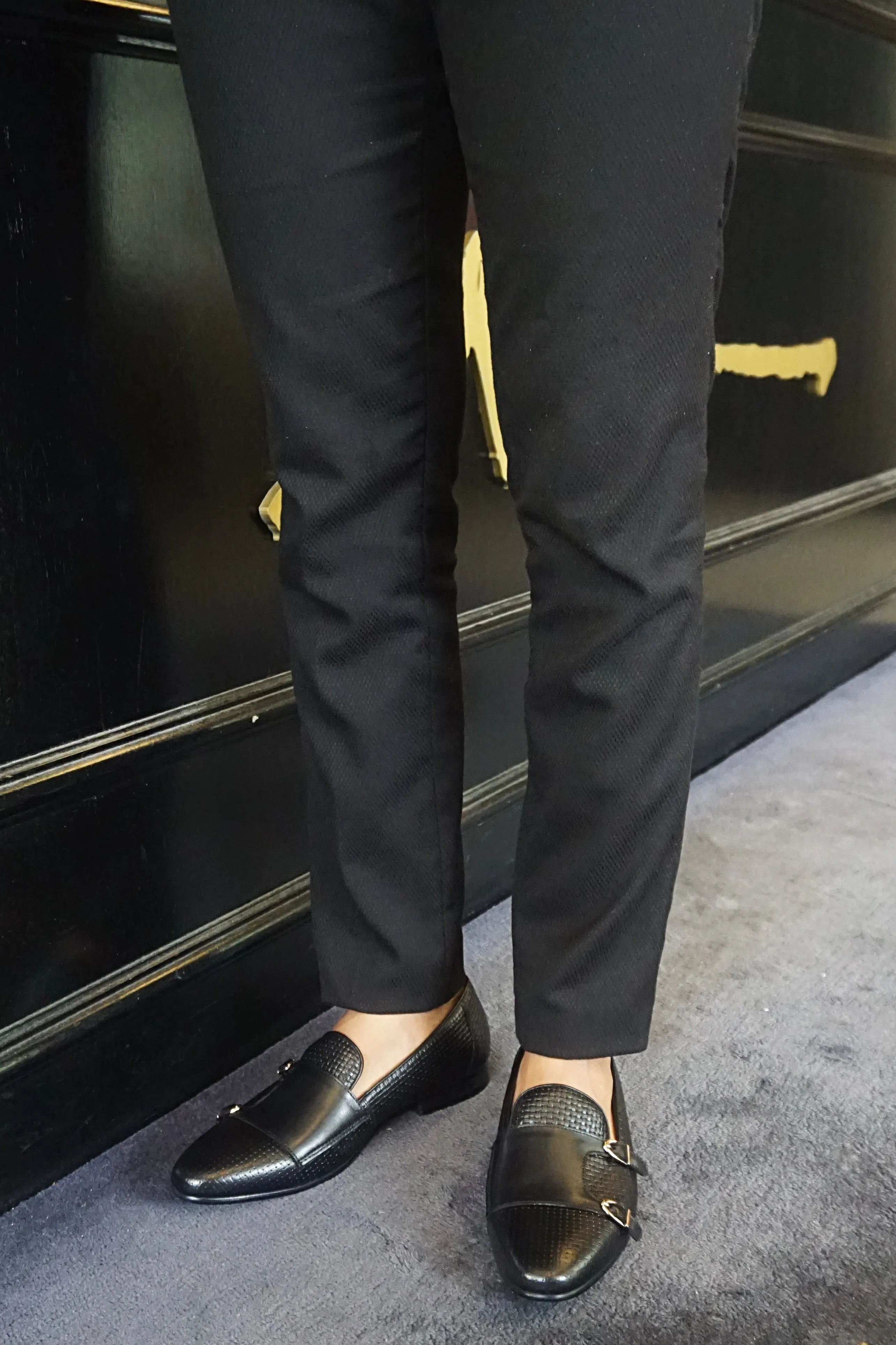 Loafer Slipper - Black Double Monk Strap With Woven Leather Winter Sale Built to Perform