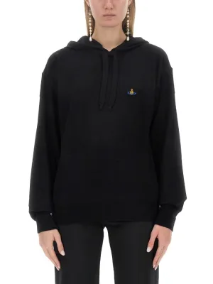 Pull en laine vierge noire avec logo brodé