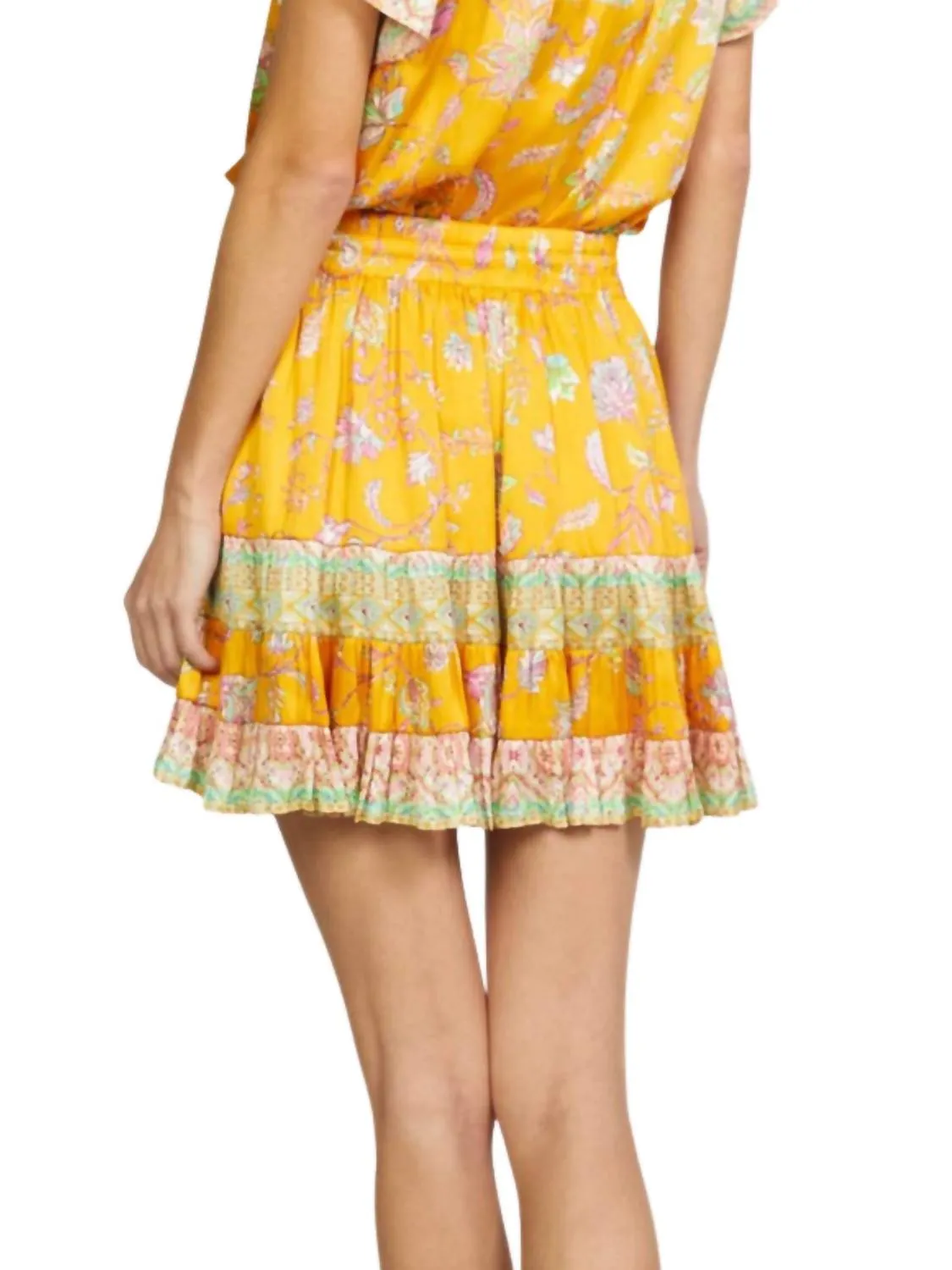 Jupe à taille élastique avec impression bordée en multicolore jaune