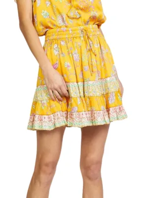 Jupe à taille élastique avec impression bordée en multicolore jaune