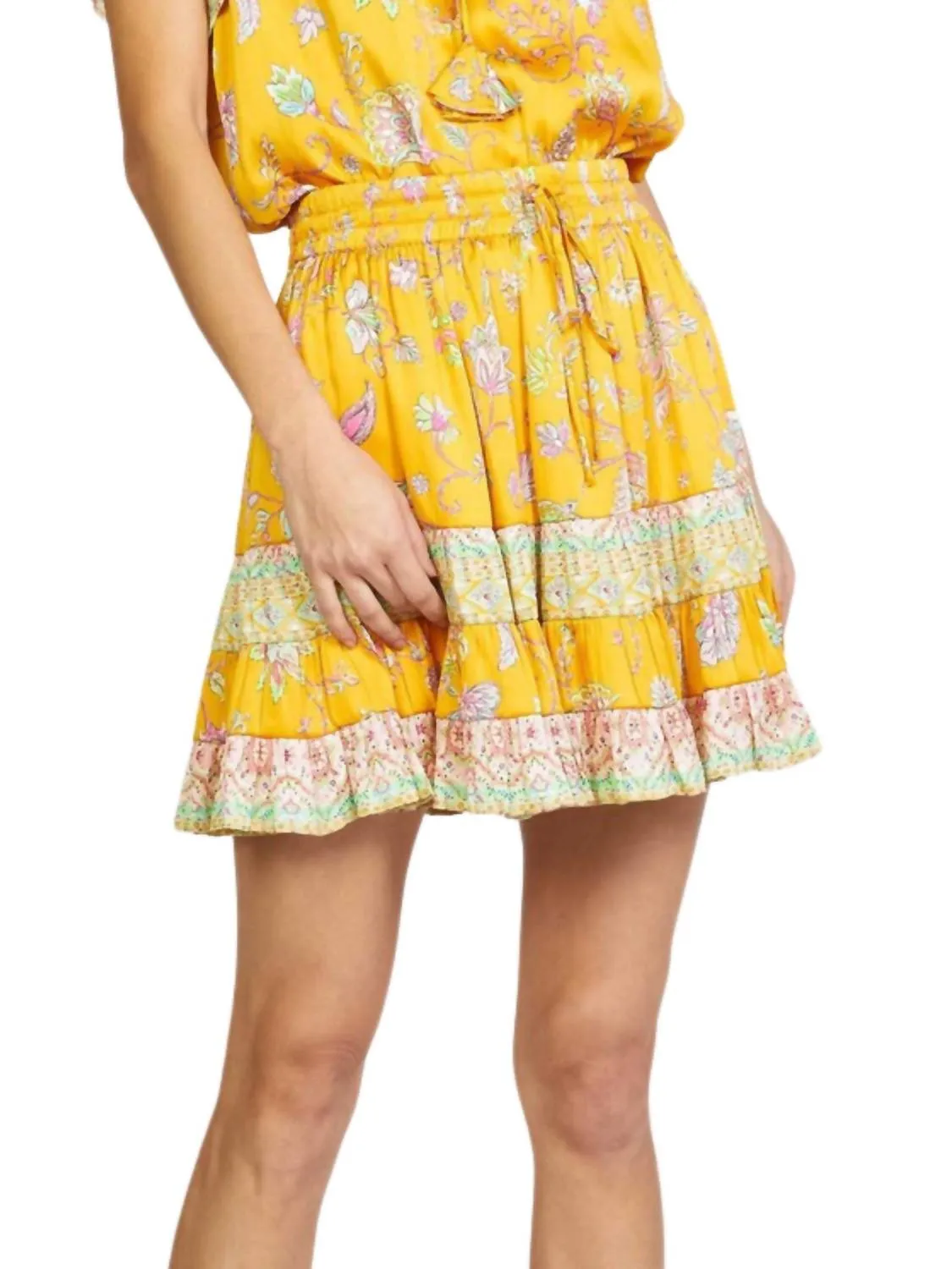 Jupe à taille élastique avec impression bordée en multicolore jaune