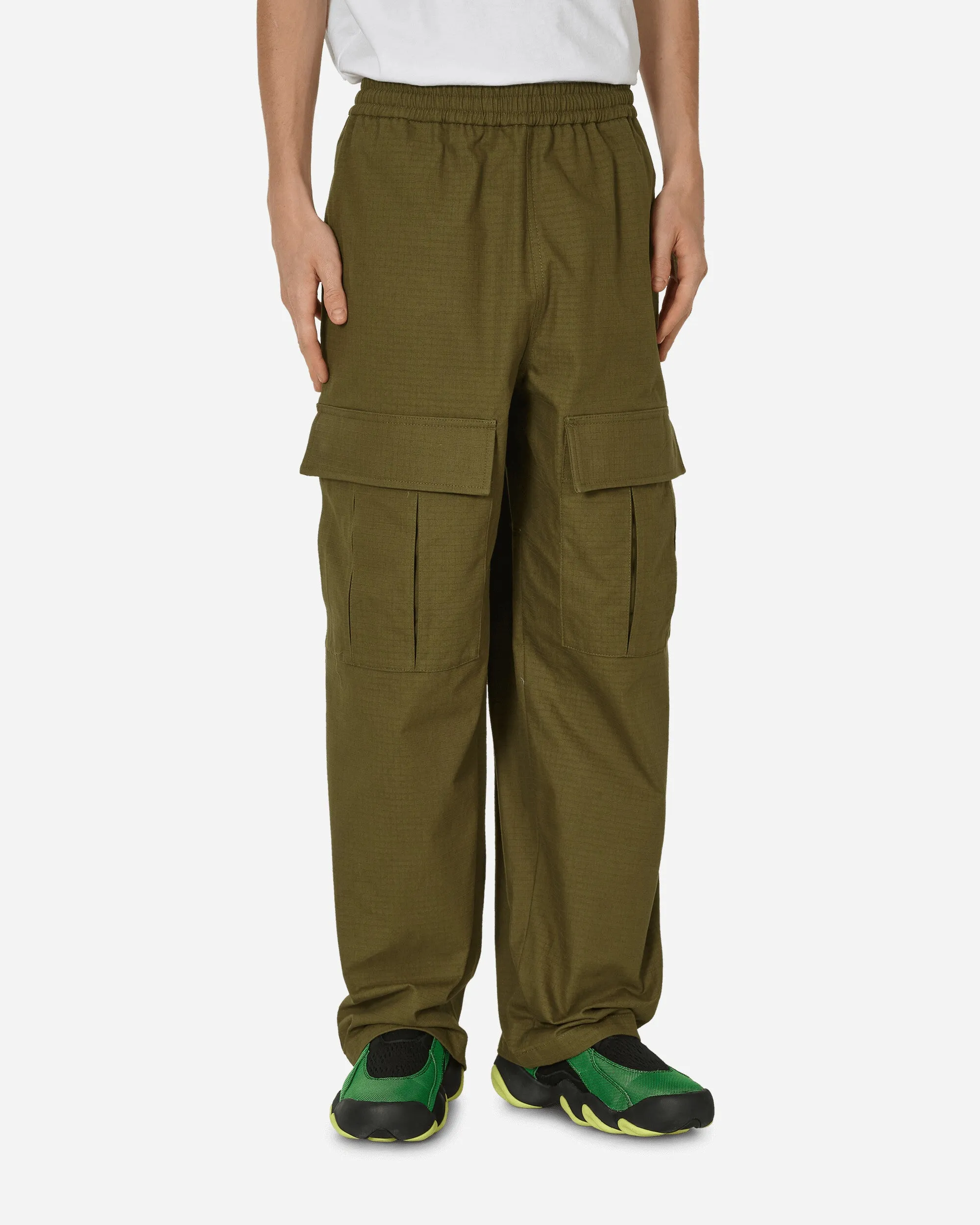 Cargo Trousers Olive Green Smooth Elastic