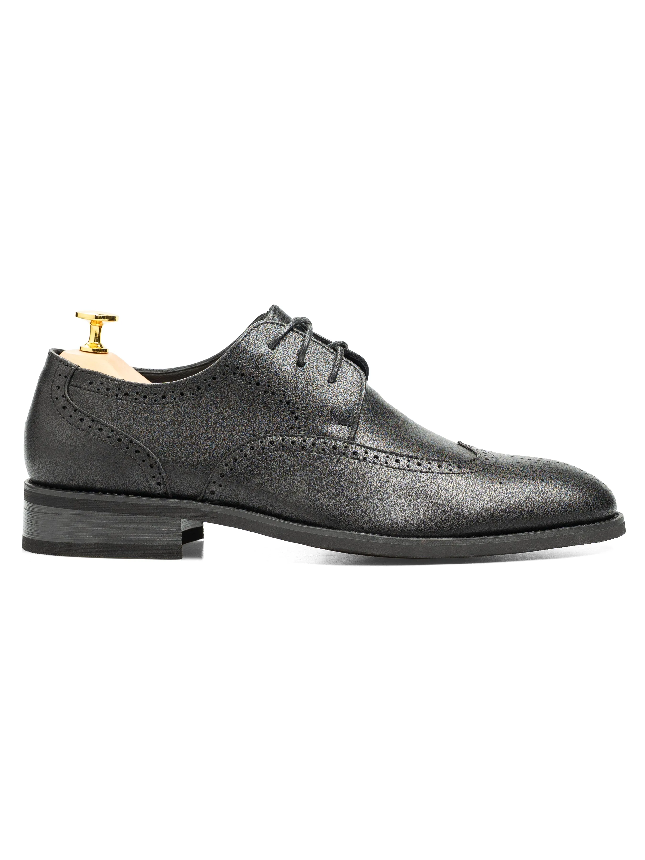 Black Friday Offer Special Offer Brogue Derby Wingtip - Solid Black Leather (Stud Sole)