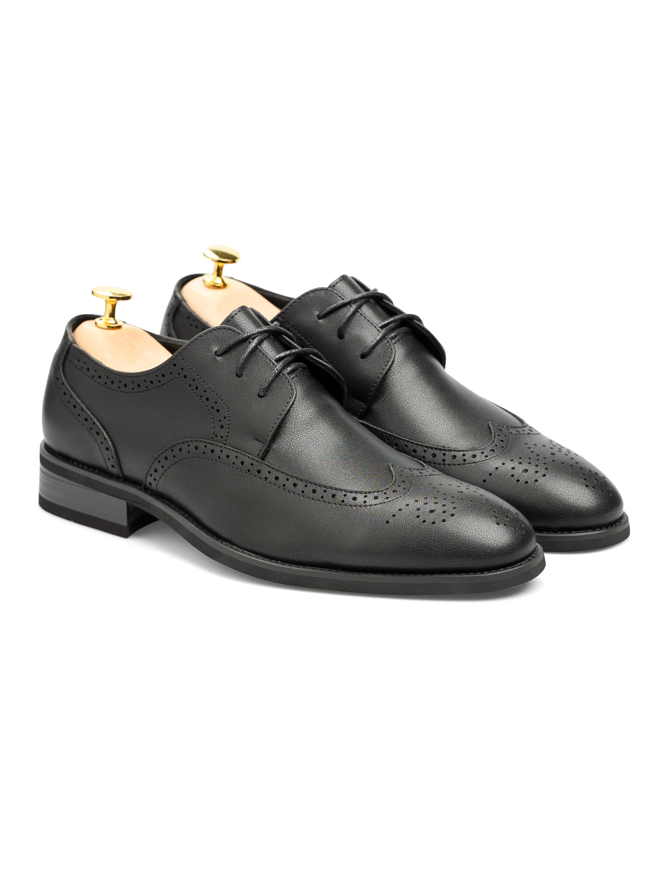 Black Friday Exclusive Brogue Derby Wingtip - Solid Black Leather (Stud Sole)