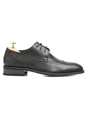 Black Friday Offer Special Offer Brogue Derby Wingtip - Solid Black Leather (Stud Sole)