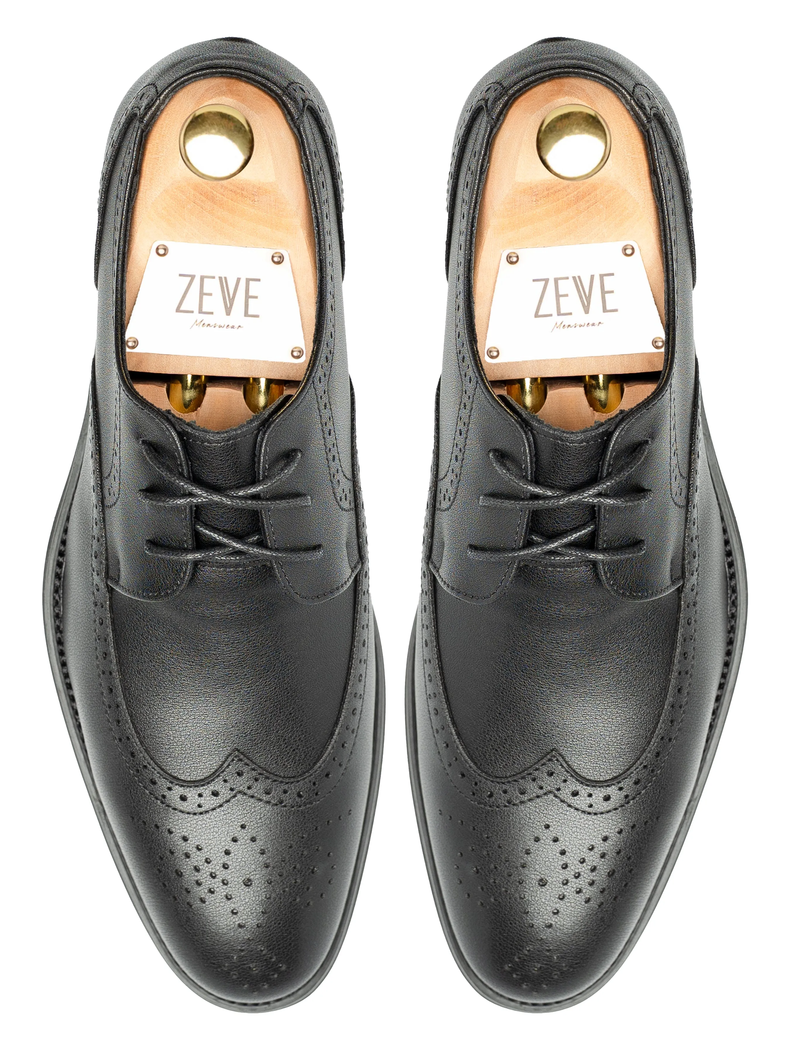 Brogue Derby Wingtip - Solid Black Leather (Stud Sole) Halloween Sale
