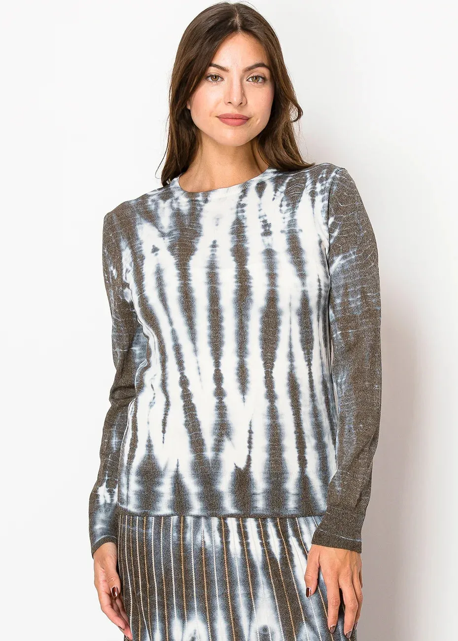 Pull tricoté tie-dye marron