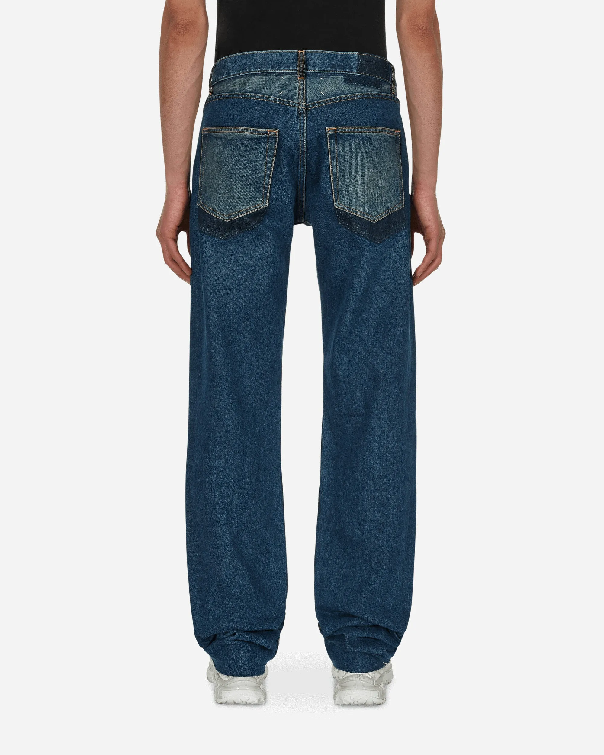 Straight-Leg Faded Denim Pants Blue Relaxed Feature