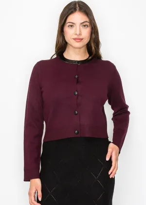 Cardigan en tricot bordeaux avec accent de col élégant