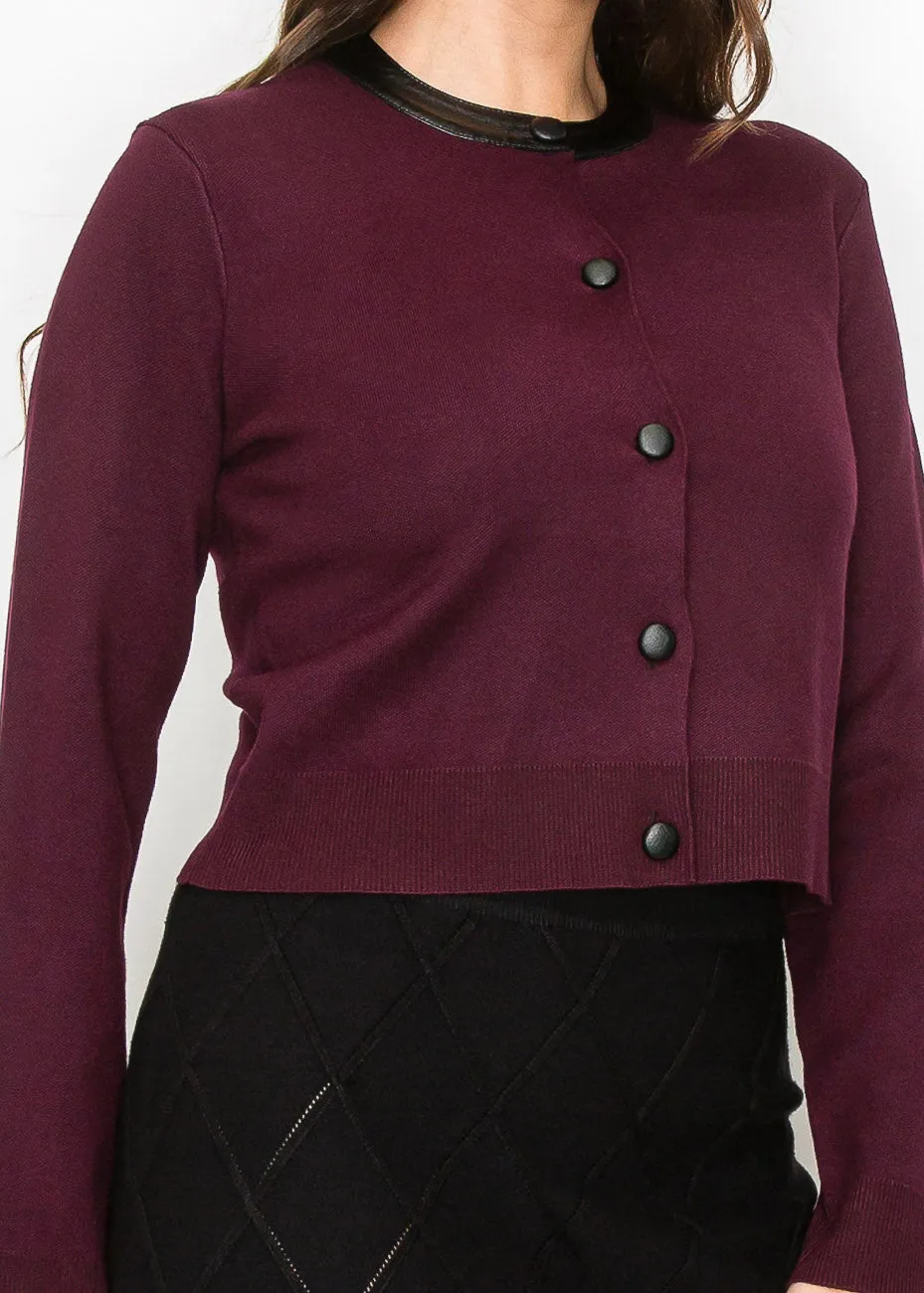 Cardigan en tricot bordeaux avec accent de col élégant