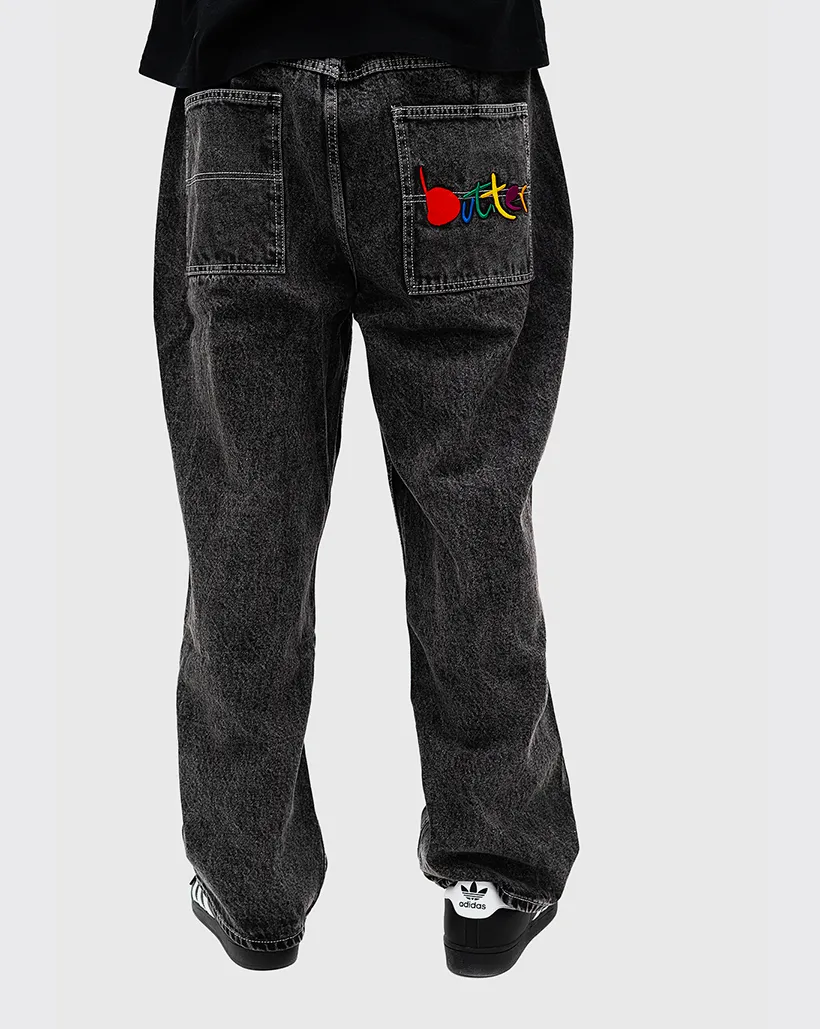 Elastic Collar Trim Butter Goods Art Denim Jeans - Washed Black