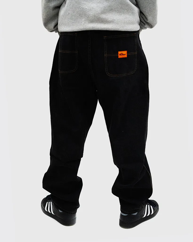 Butter Goods Baggy Denim Jeans - Washed Black Thigh High