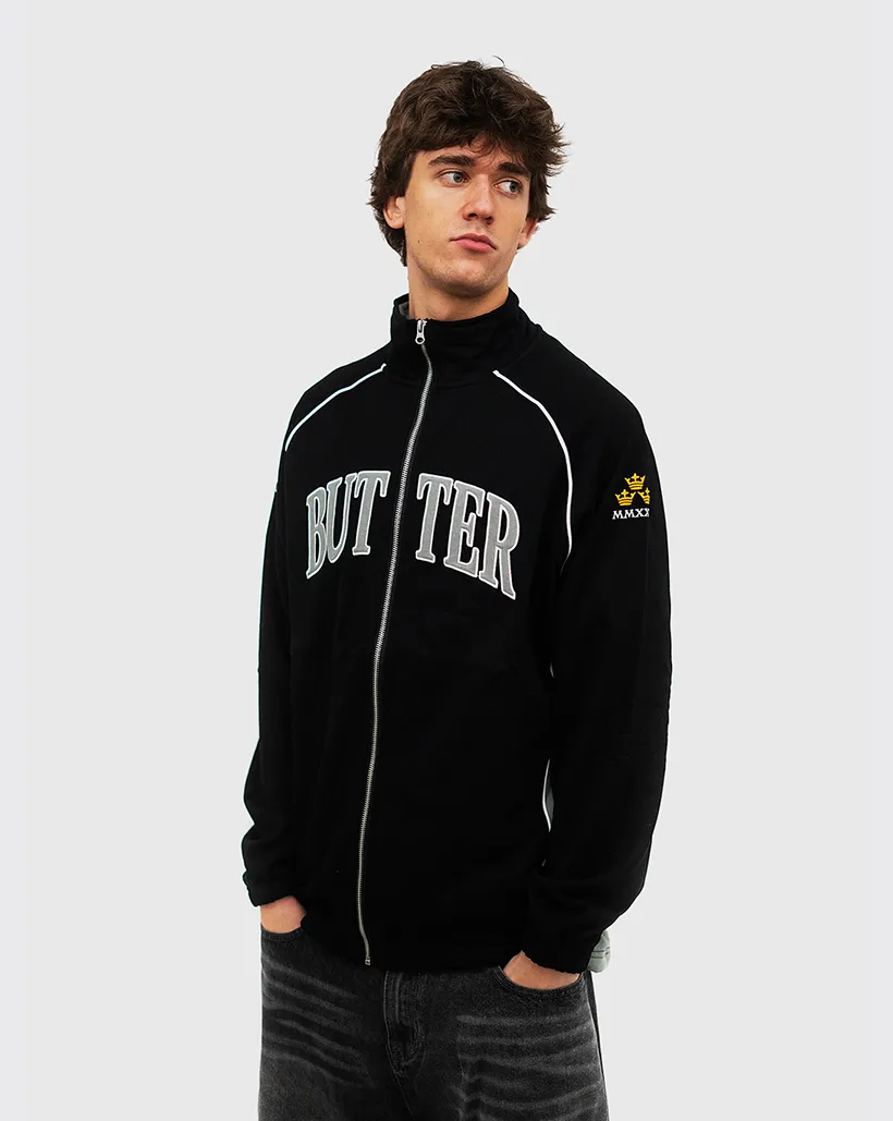 Shoe Store Crinkled Butter Goods Crown Applique Jacket - Black