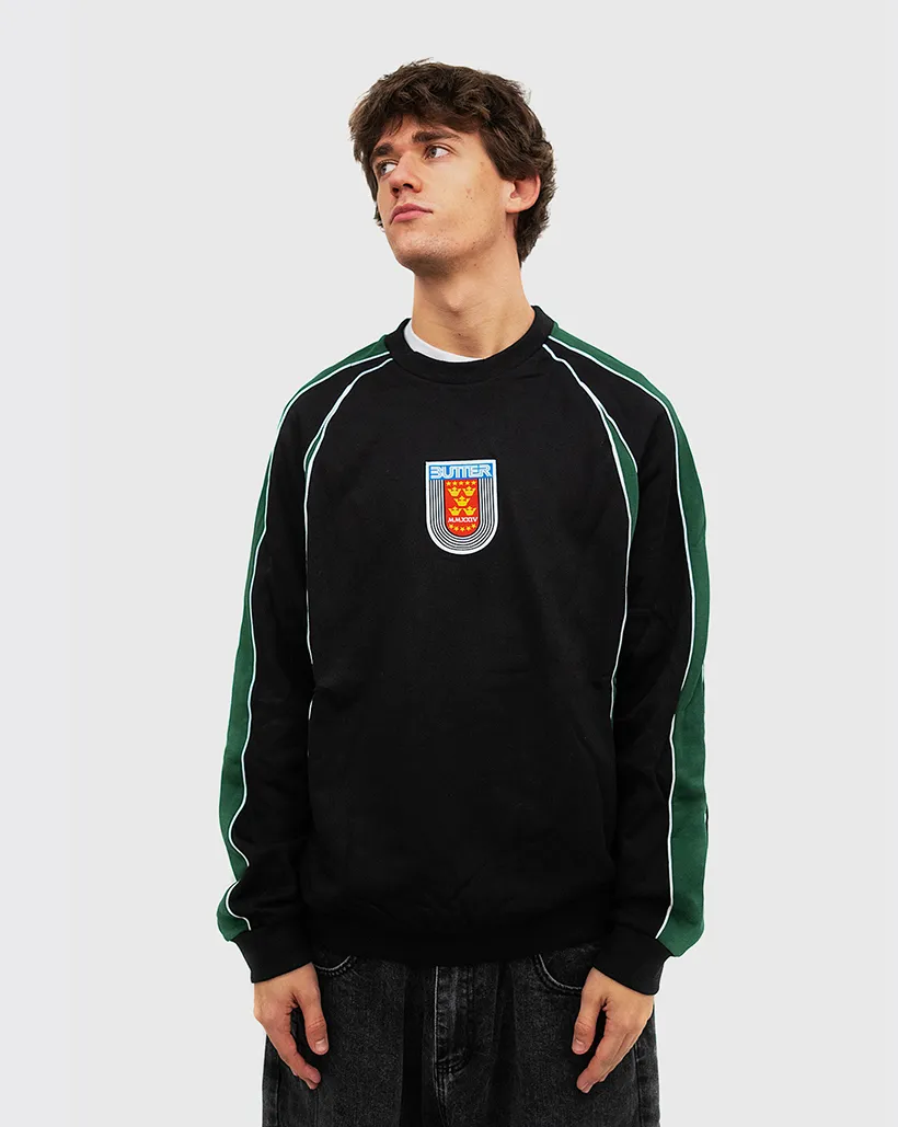 Hook Closure Knee Patch Butter Goods Crown Crewneck - Black