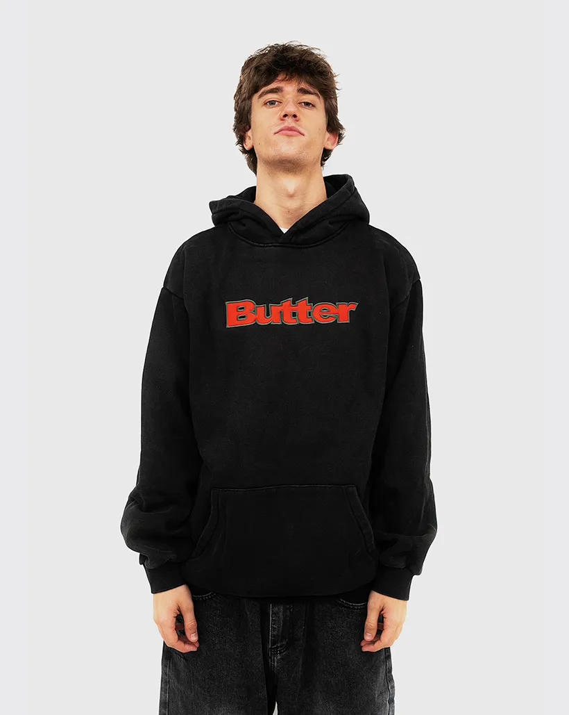 Butter Goods Nylon Logo Applique Pullover Hoodie - Black Malayan Tiger Neck