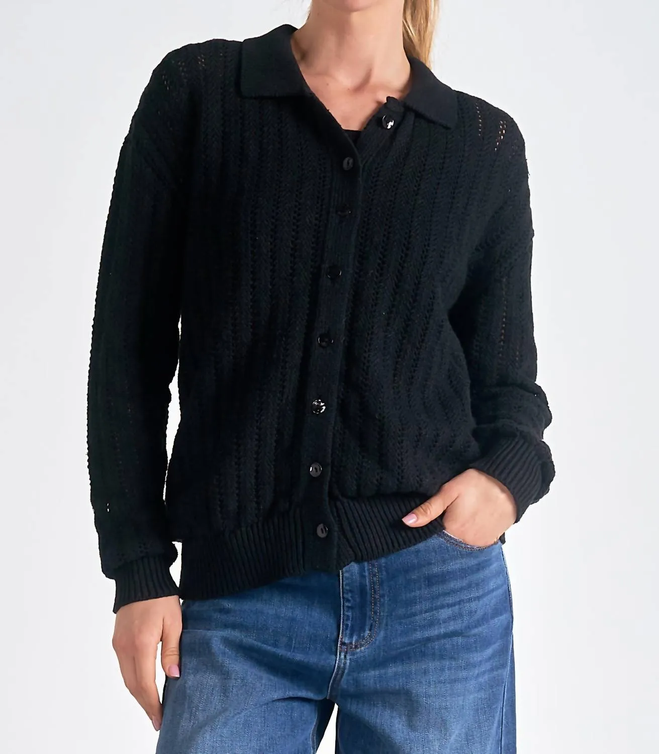 Cardigan à boutons en laine noire