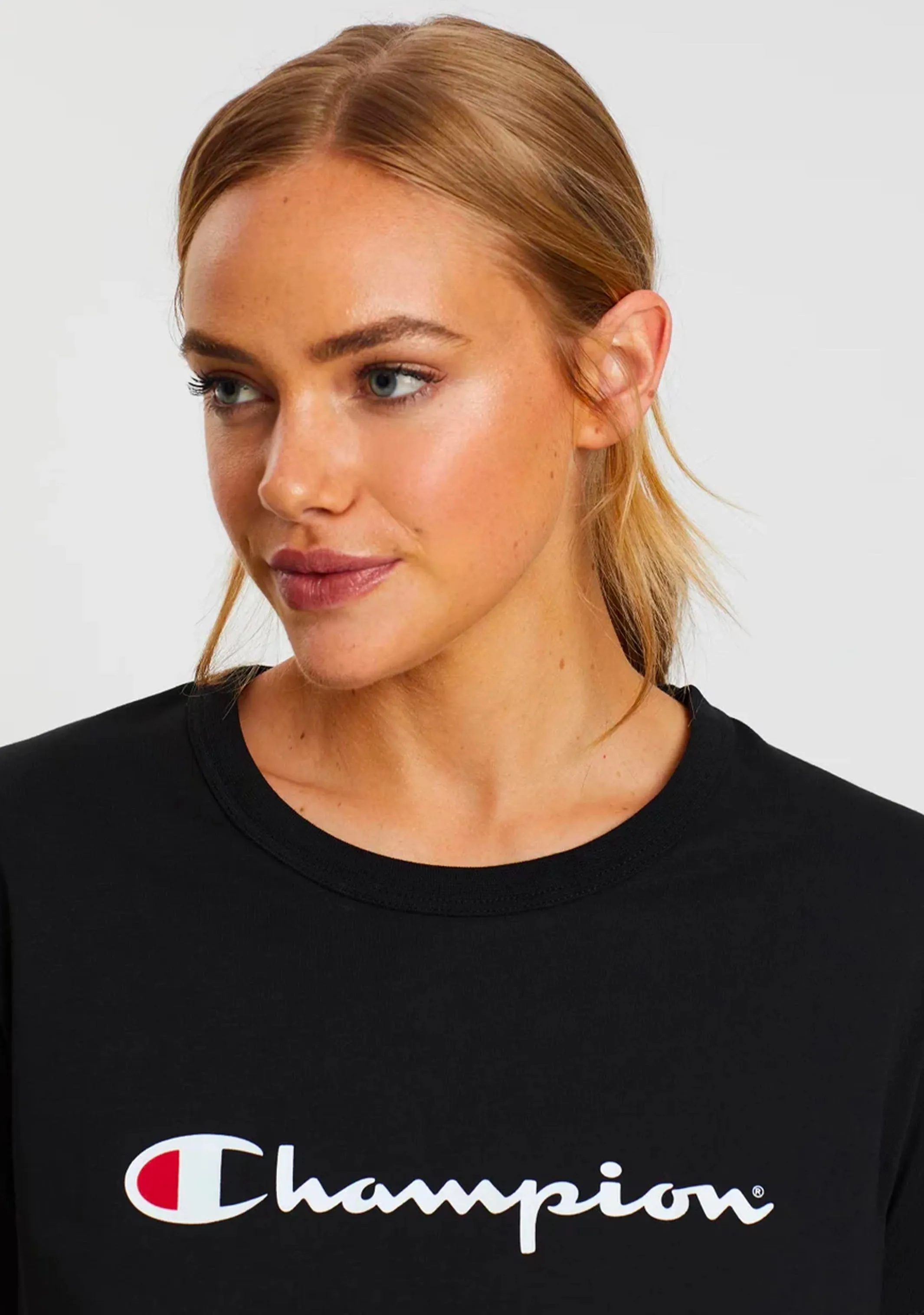 Champion Women'S Script Short Sleeve Tee Black Wrap Front