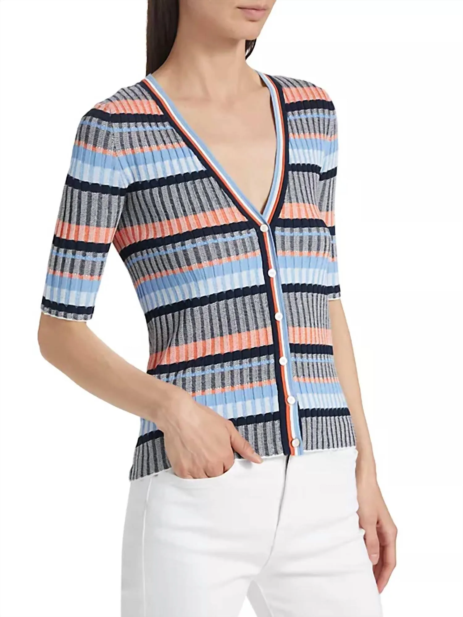 Cardigan côtelé Calliope en bleu multicolore