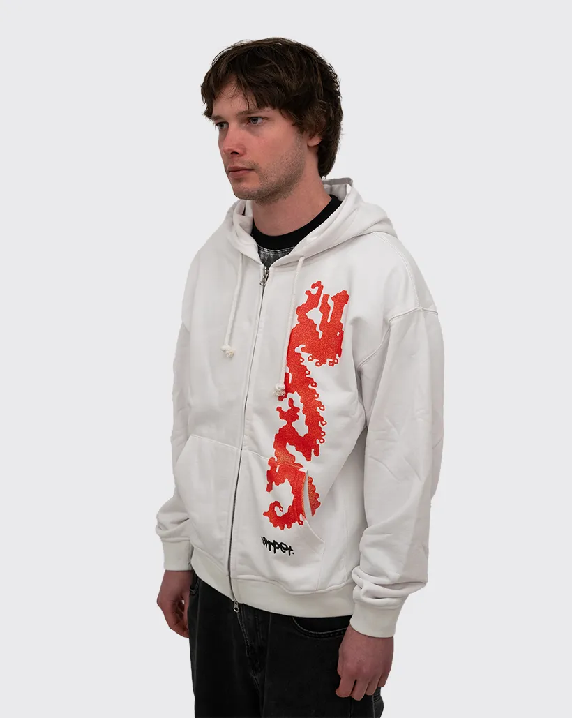 Carpet Dragon Zip Up Hoodie - White Yoga Activity Coffee Tasting