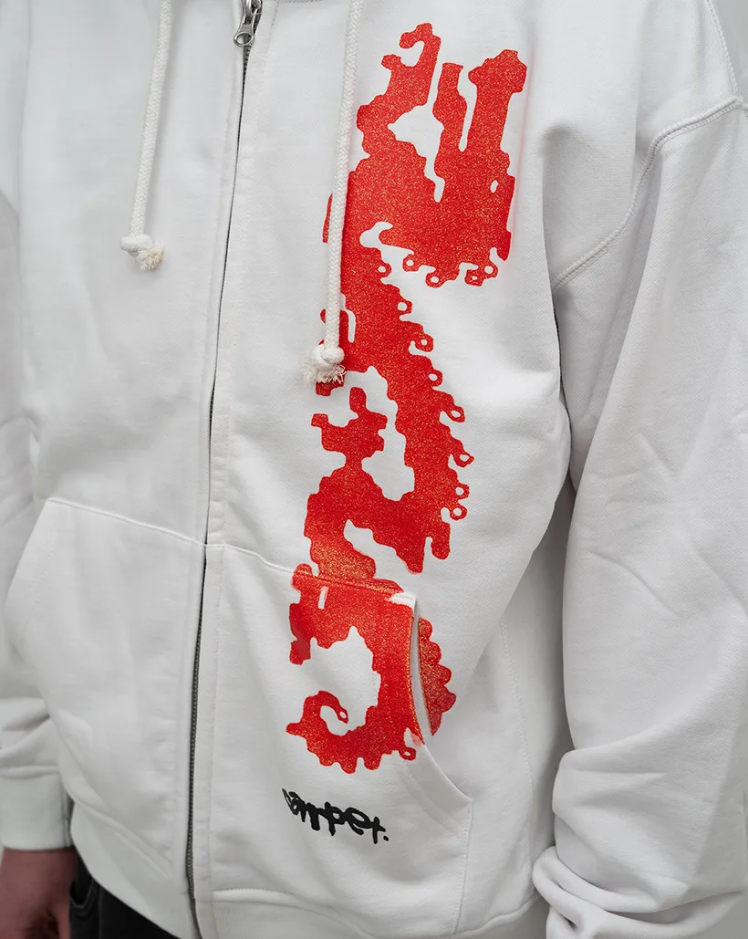 Carpet Dragon Zip Up Hoodie - White Sleek Comfort Maintenance