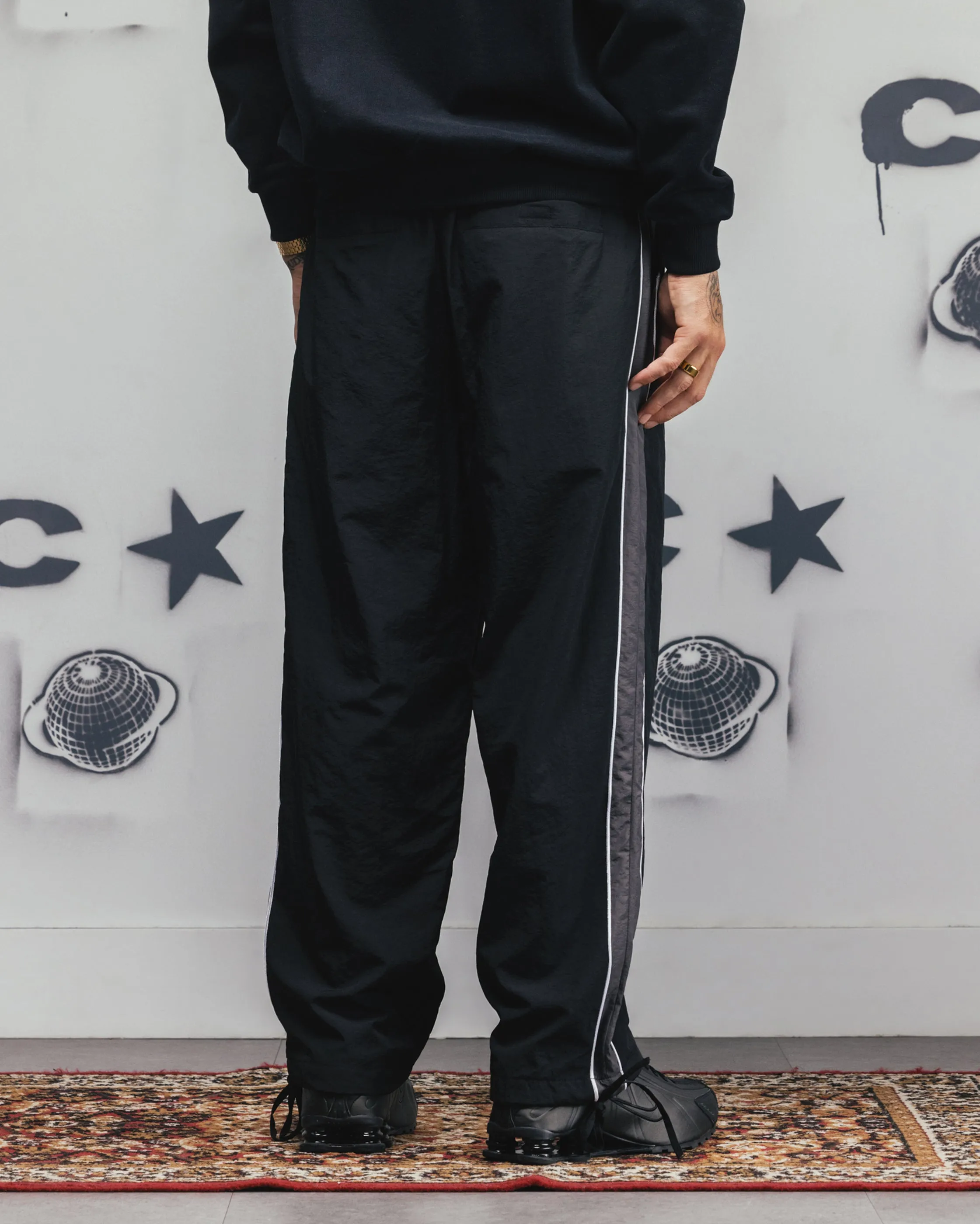 Joggers en Nylon à Panneaux Carre Rally Noir