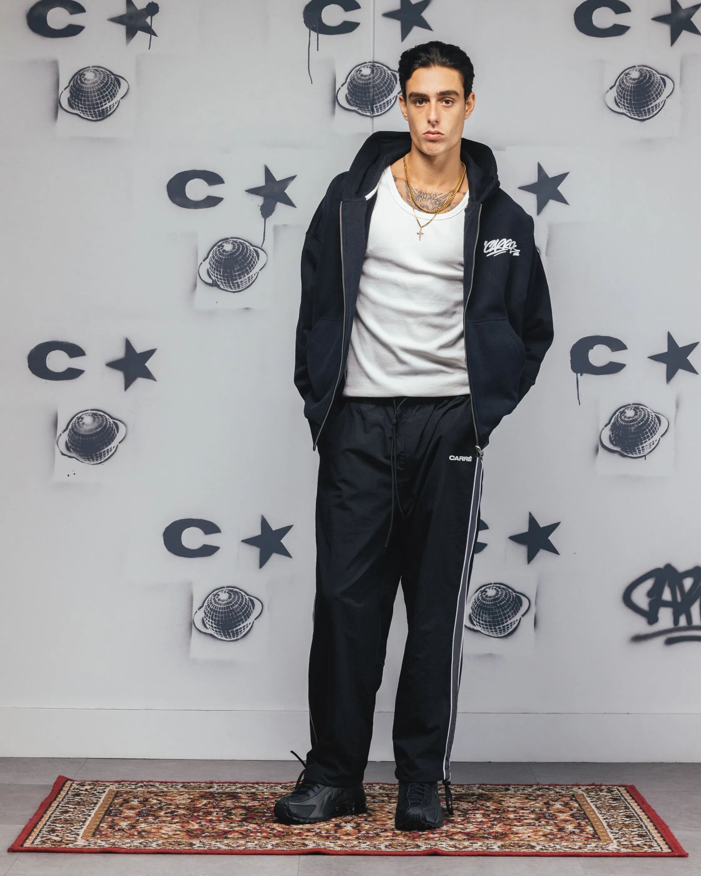 Joggers en Nylon à Panneaux Carre Rally Noir