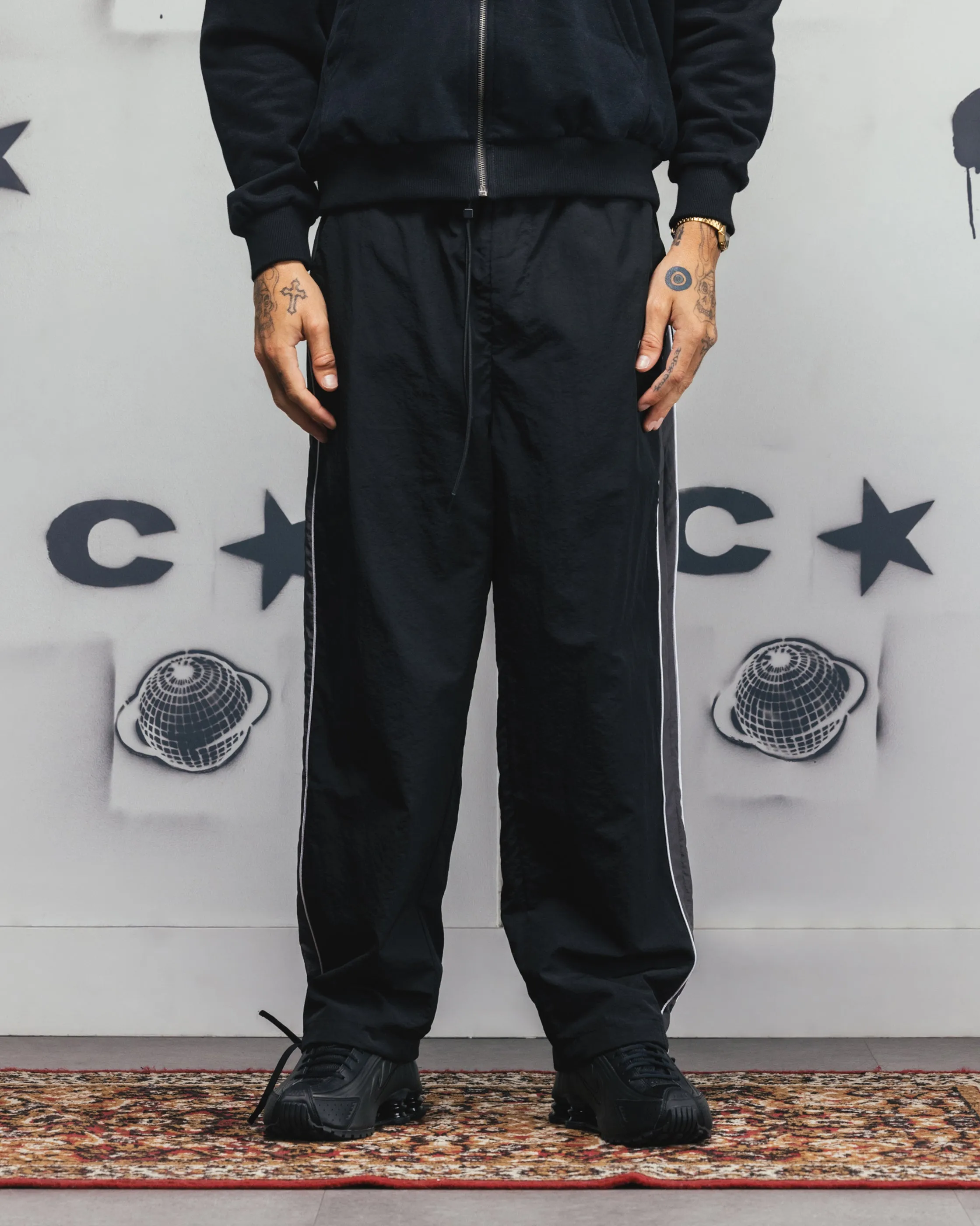 Joggers en Nylon à Panneaux Carre Rally Noir