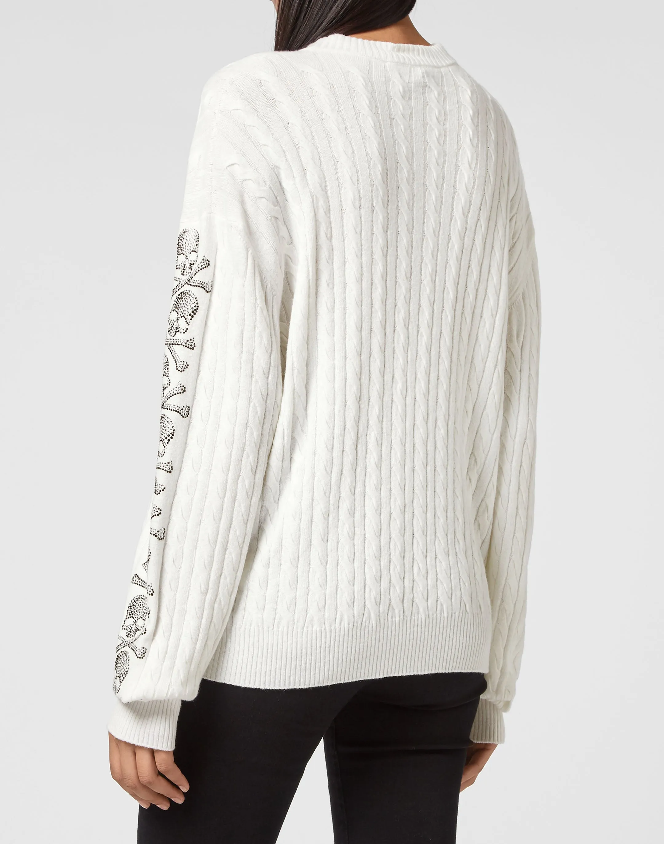 Pull Cash Five Col Rond Manches Longues Motif Crâne Cristal