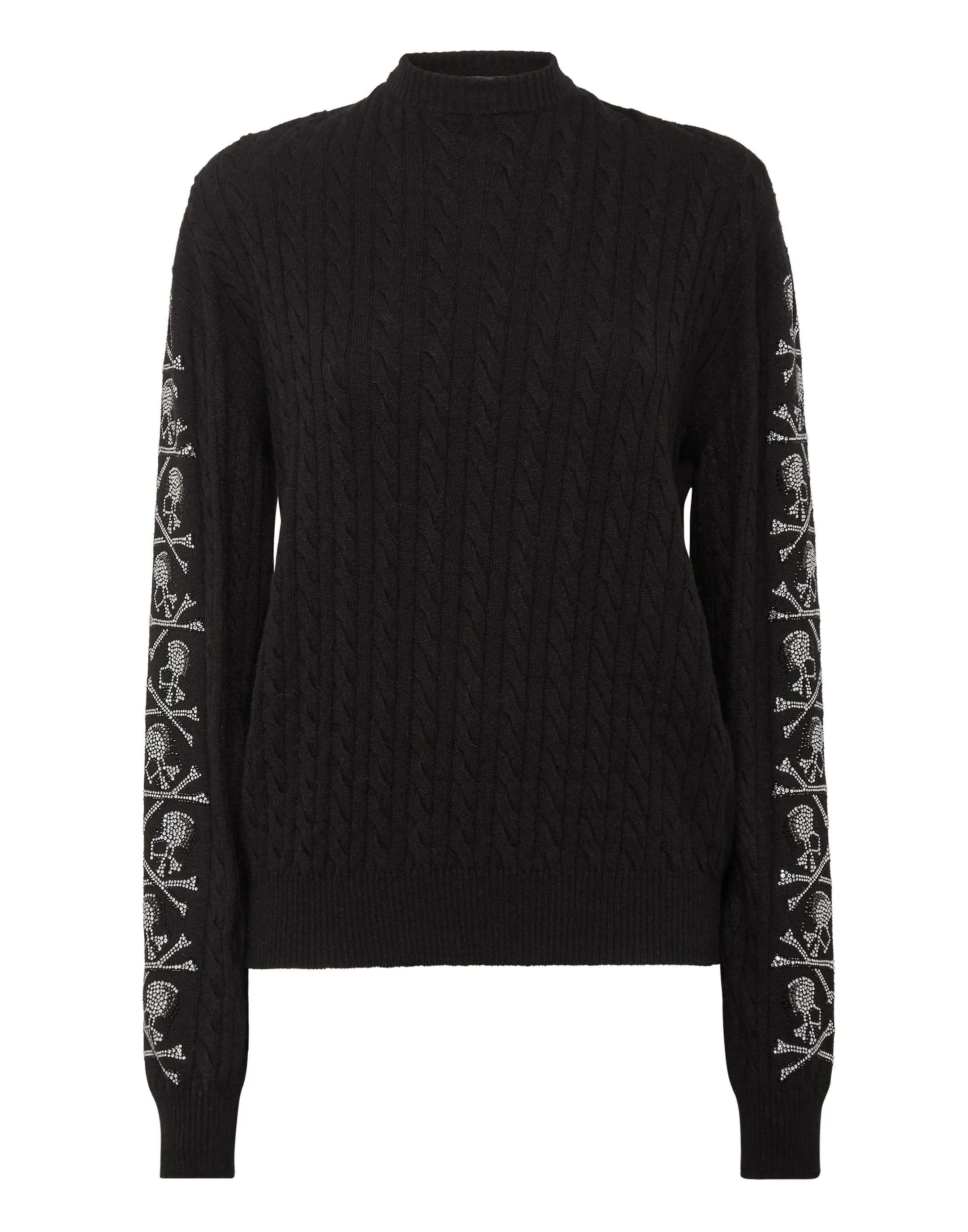 Pull Cash Five Col Rond Manches Longues Motif Crâne Cristal