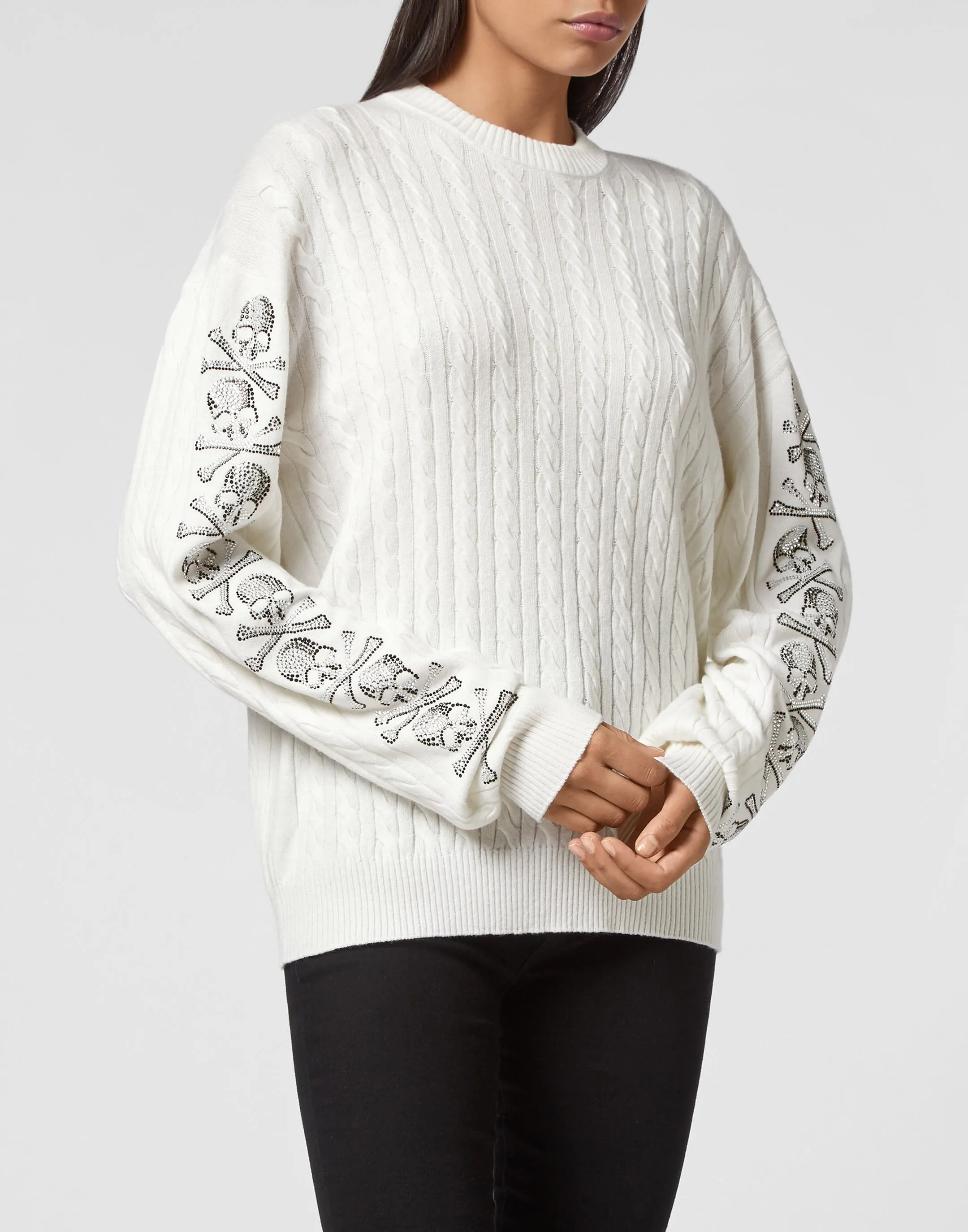 Pull Cash Five Col Rond Manches Longues Motif Crâne Cristal