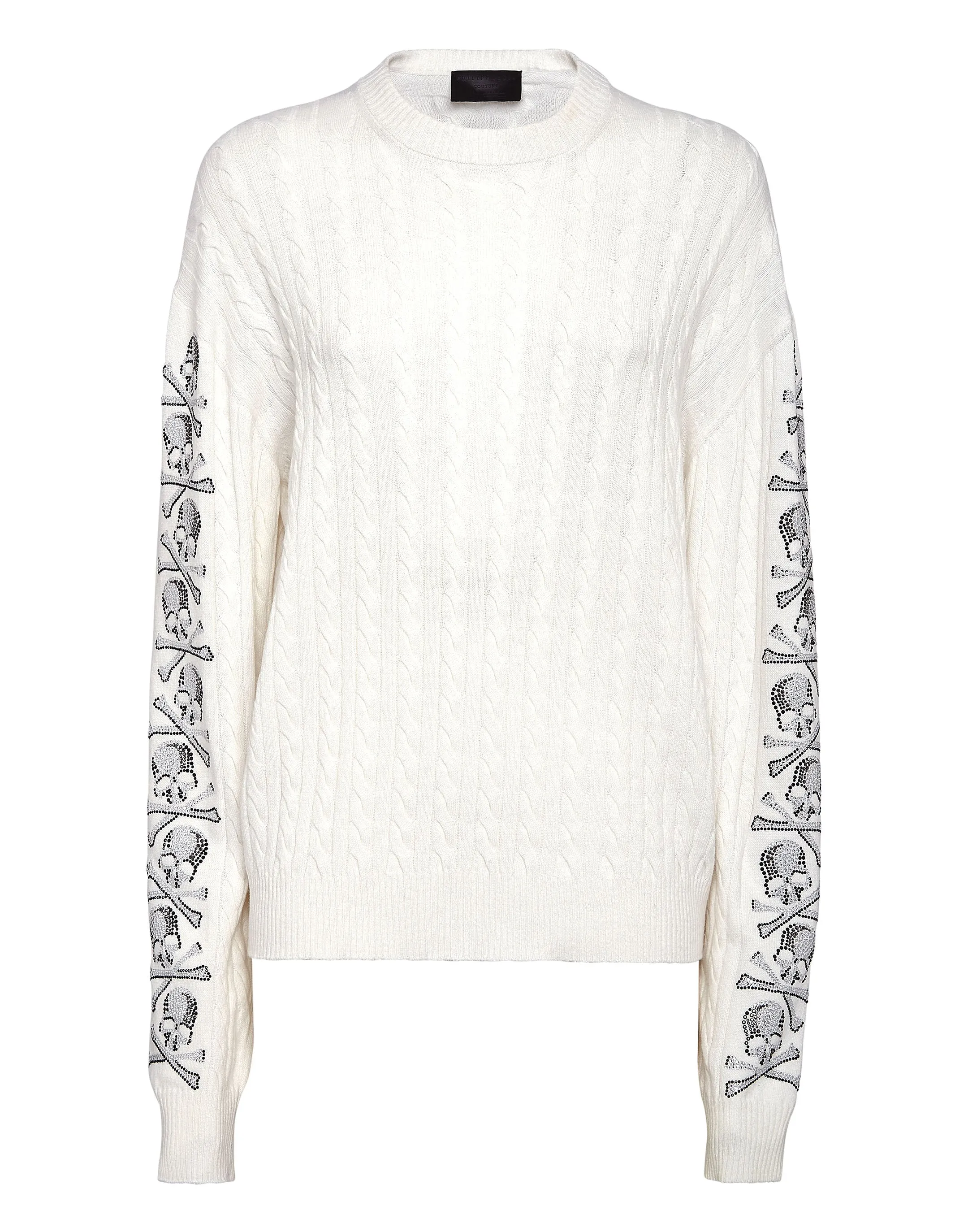 Pull Cash Five Col Rond Manches Longues Motif Crâne Cristal