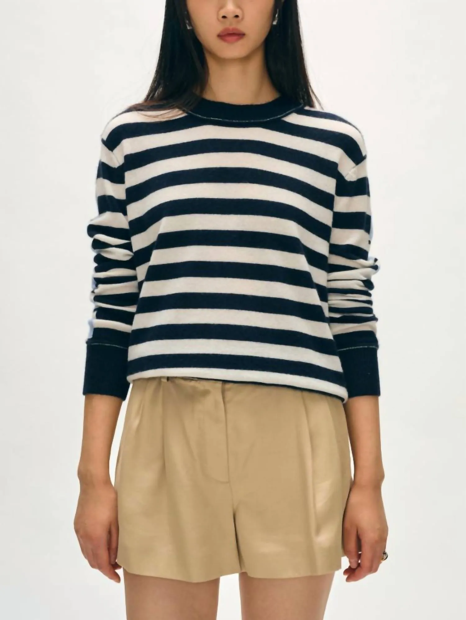 Pull en cachemire à rayures mélangées en combo bleu