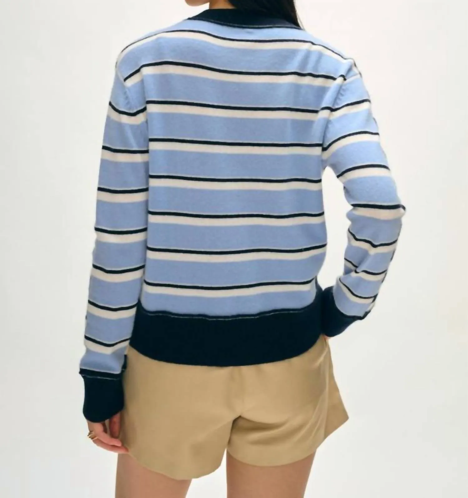 Pull en cachemire à rayures mélangées en combo bleu