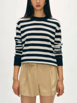 Pull en cachemire à rayures mélangées en combo bleu